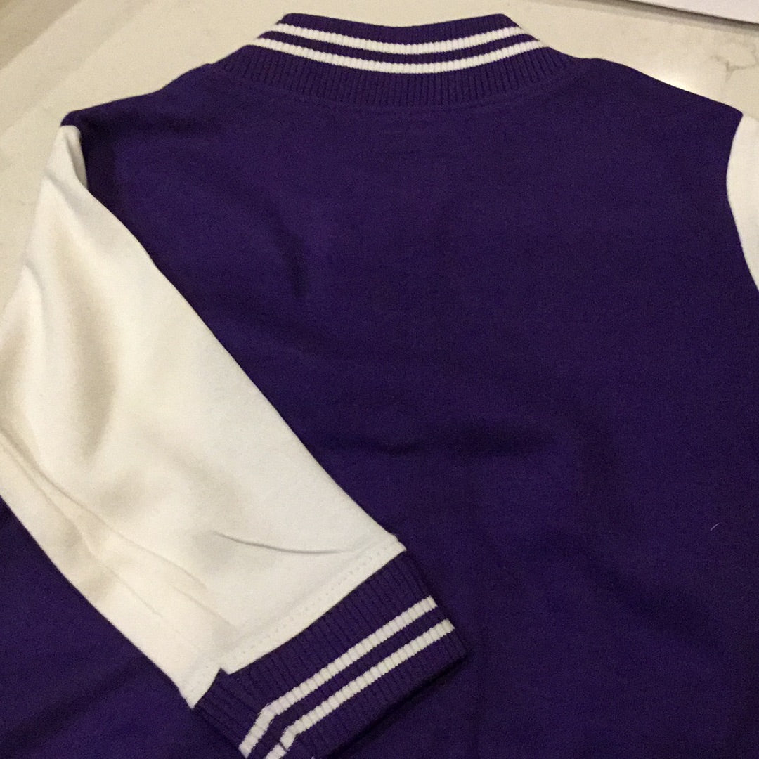 Adult Sweatshirt Varsity Jacket PURPLE/WHITE