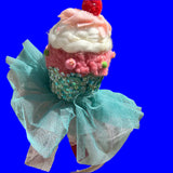 Birthday cupcake party headband with sprinkles and tulle trim