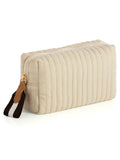 SHIRALEAH EZRA QUILTED NYLON SMALL BOXY COSMETIC POUCH, IVORY