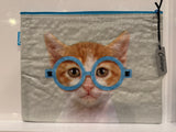Catseye zippered pouch cat in glasses