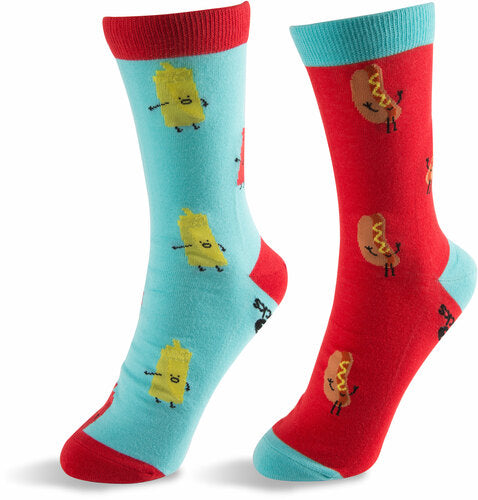 Late Night Snacks: Hot Dog and Mustard and Ketchup Perfectly Paired Unisex Socks