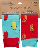 Late Night Snacks: Hot Dog and Mustard and Ketchup Perfectly Paired Unisex Socks