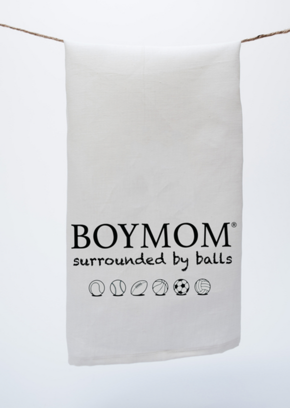 Tea Towel: Boy Mom Surrounded by Balls
