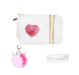 Childrens:  Heart Faux Fur Purse with gold chain
