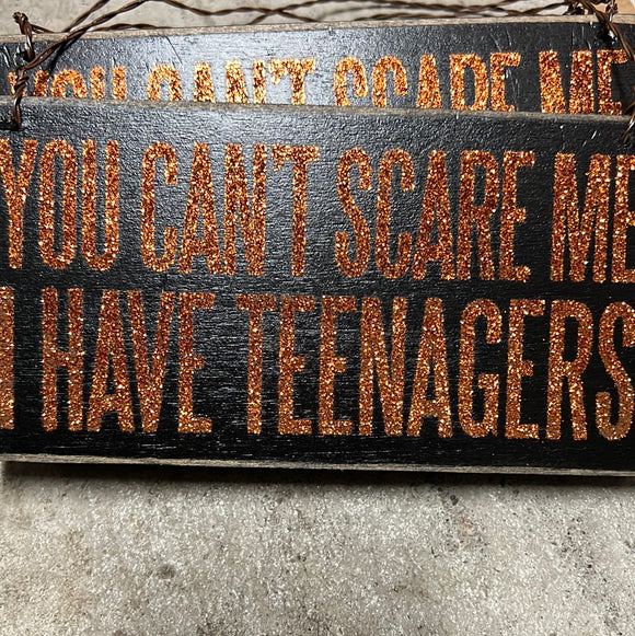 Halloween hanging sign: You Can’t Scare Me, I have Teenagers!