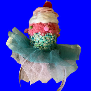 Birthday cupcake party headband with sprinkles and tulle trim